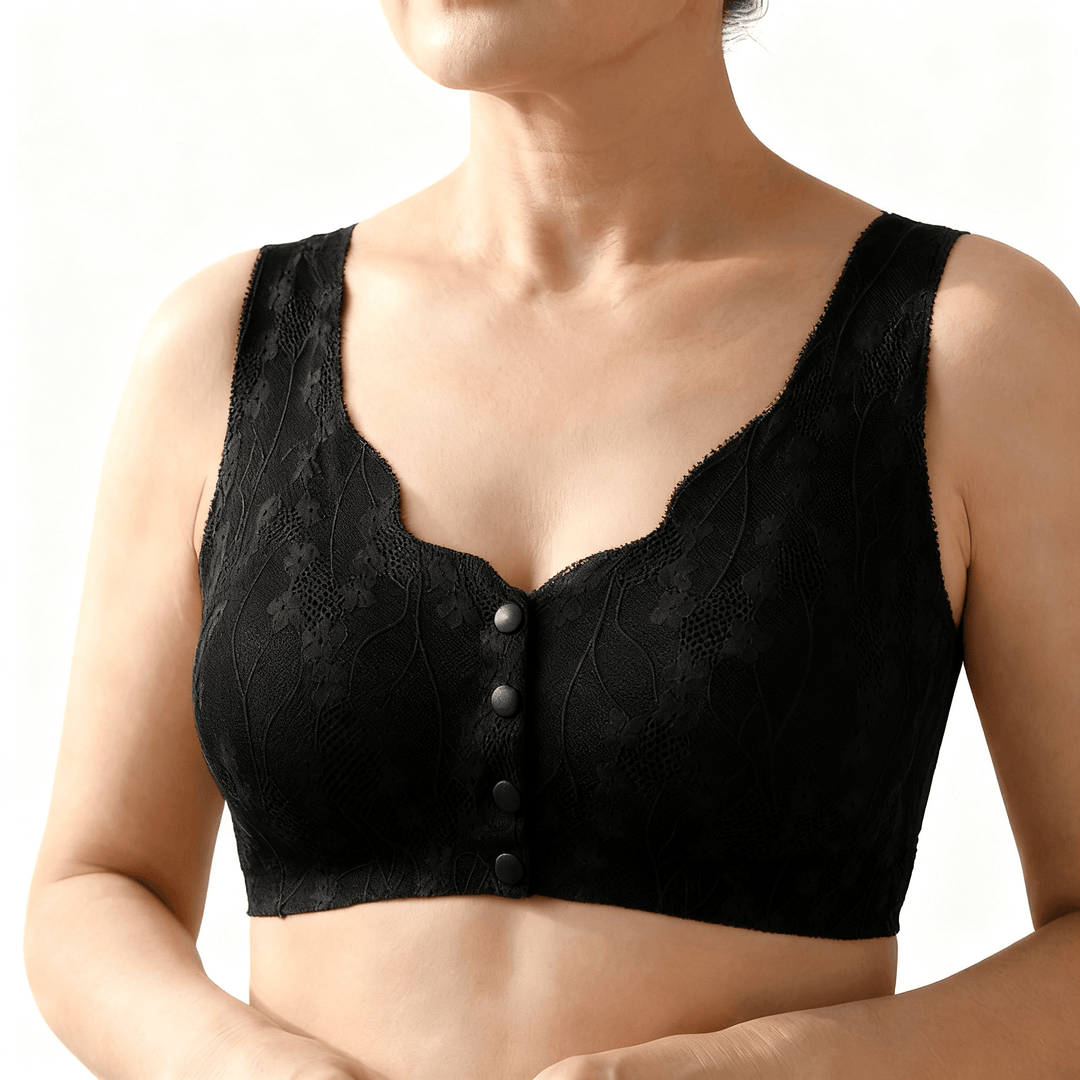 Veluna – Seamless front closure wireless bra Black