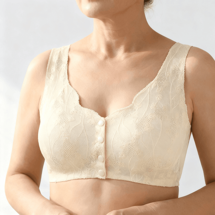 Veluna – Seamless front closure wireless bra Cream