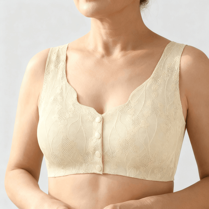Veluna – Seamless front closure wireless bra Cream