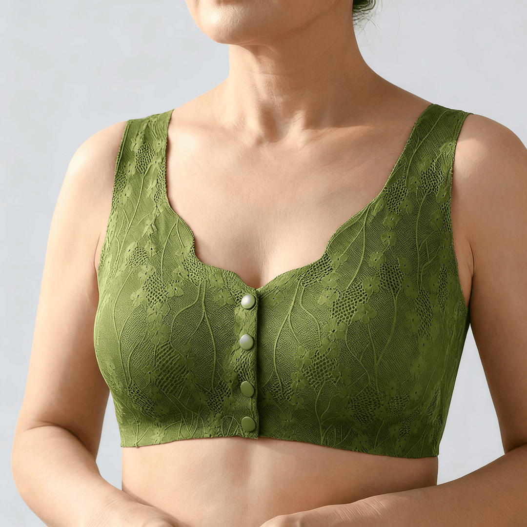 Veluna – Seamless front closure wireless bra Sage Green / M