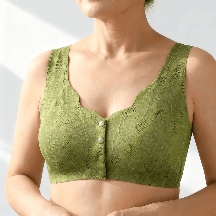 Veluna – Seamless front closure wireless bra Sage Green