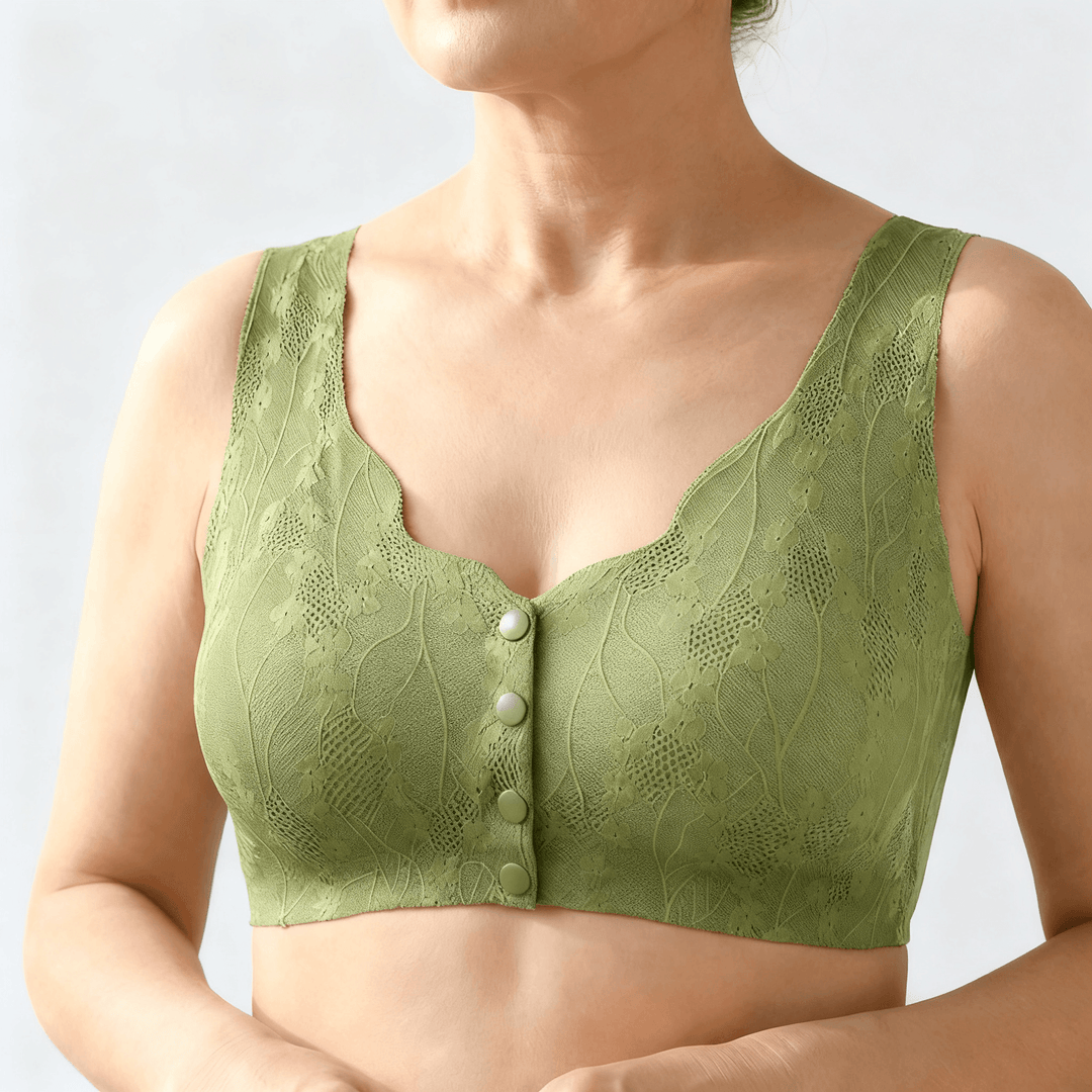 Veluna – Seamless front closure wireless bra Sage Green