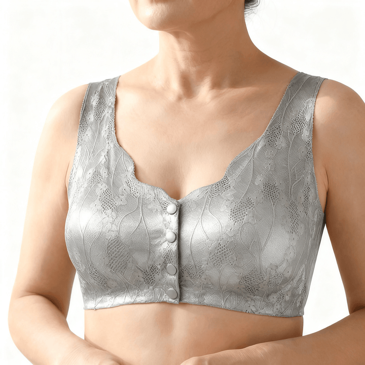 Veluna – Seamless front closure wireless bra Silver Gray