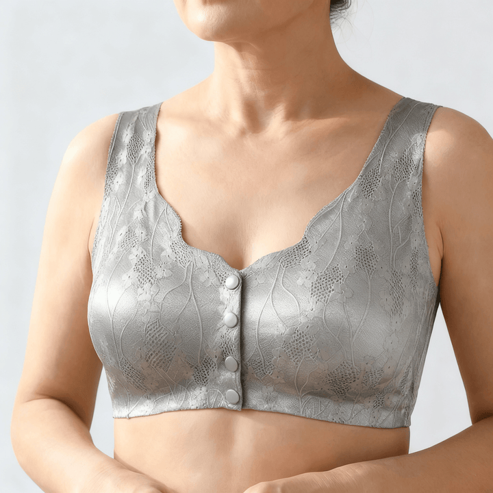 Veluna – Seamless front closure wireless bra Silver Gray