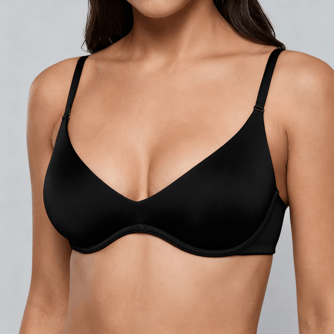 Veluna - Soft Double Layer Plunge Bra Black / 34A