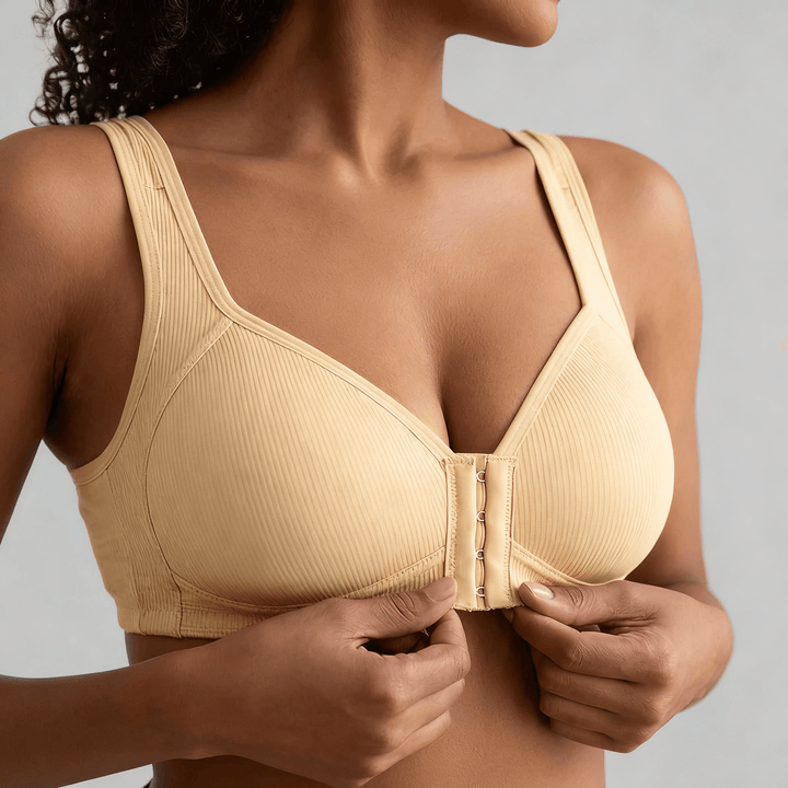 Veluna - Wireless Front Closure Comfort Bra Beige / M