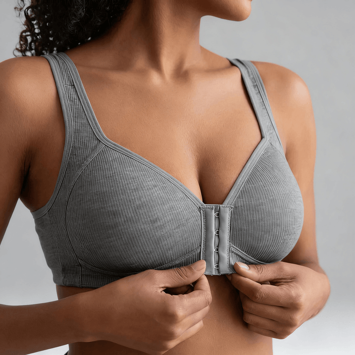 Veluna - Wireless Front Closure Comfort Bra Gray / M
