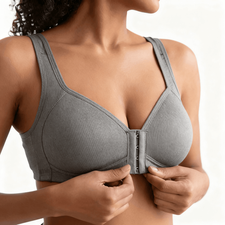 Veluna - Wireless Front Closure Comfort Bra Gray