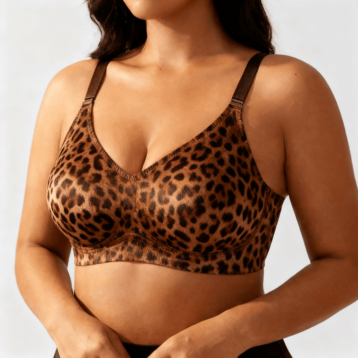 Veluna – Wireless Jelly Strip Bra for All Day Comfort Brown Leopard print
