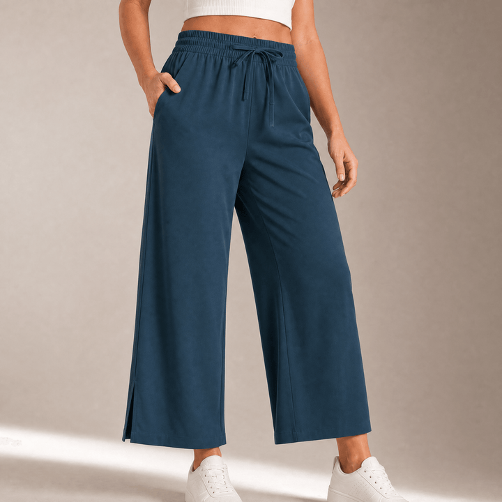 Veluna – Women's Effortless Wide-Leg Crop Pants Navy Blue