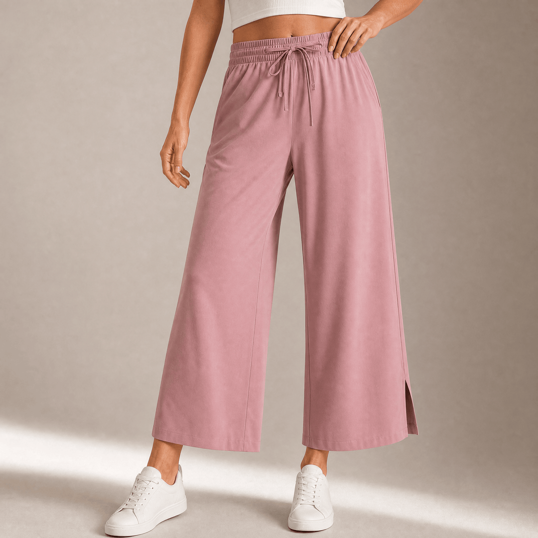 Veluna – Women's Effortless Wide-Leg Crop Pants Pink