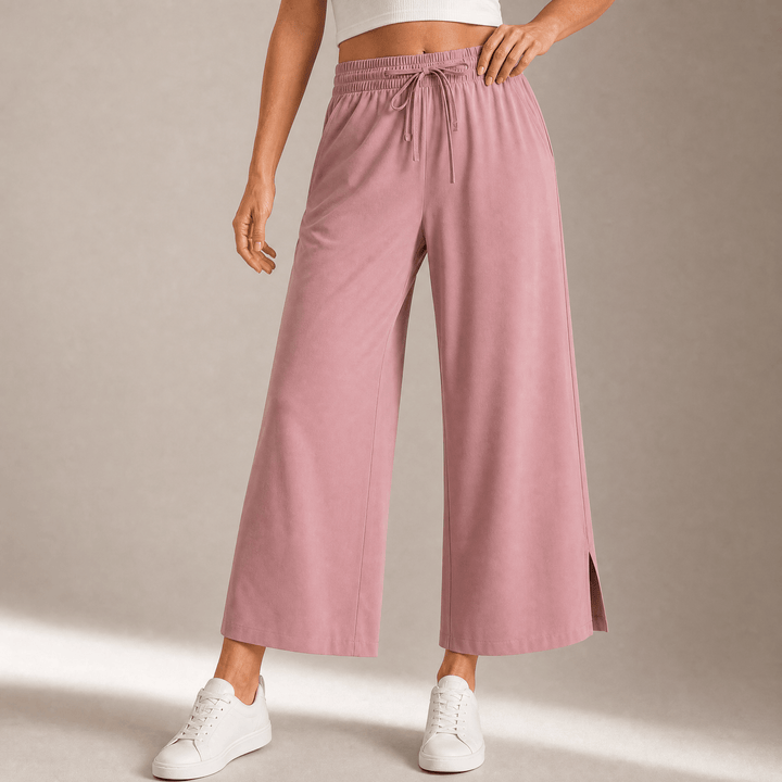 Veluna – Women's Effortless Wide-Leg Crop Pants Pink