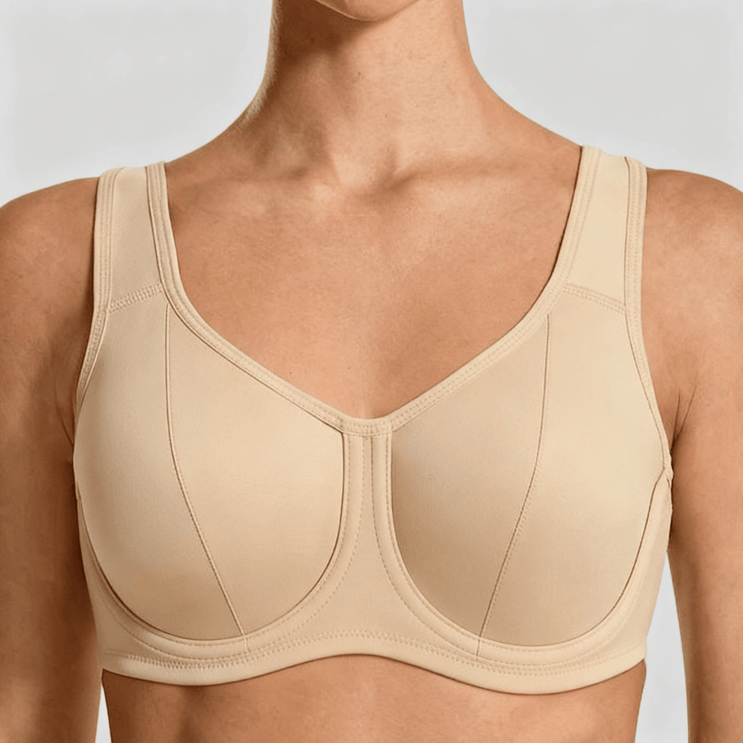 Veluna – Women's Outside Wire High-Impact Sports Bra Beige / 42 DD