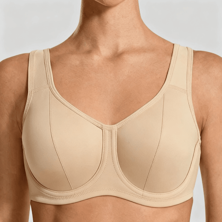 Veluna – Women's Outside Wire High-Impact Sports Bra Beige / 42 DD