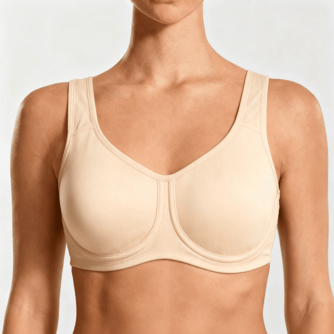 Veluna – Women's Outside Wire High-Impact Sports Bra Beige