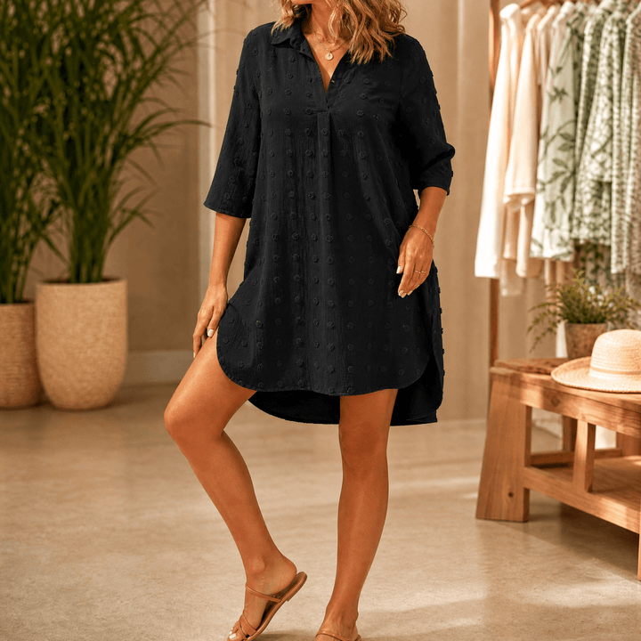 Veluna – Women's Relaxed Textured Shirt-Dress Black
