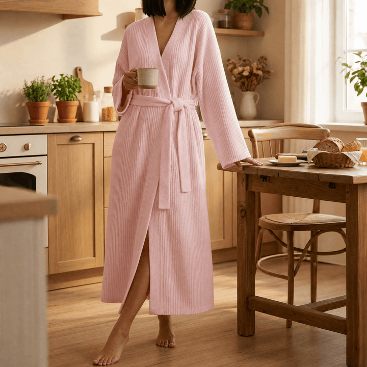 Velunna – Full-Length Semi-Velvet Wrap Robe for Women Pink
