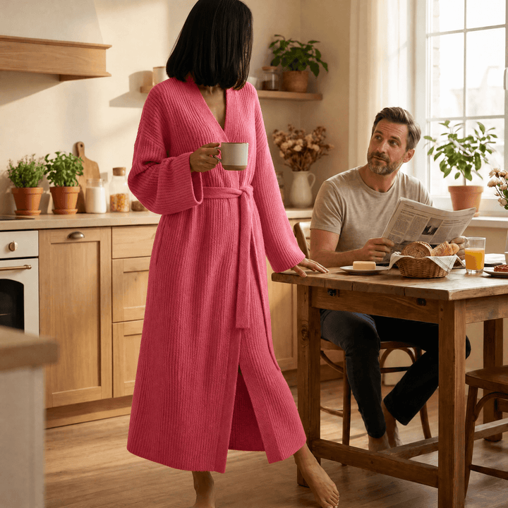 Velunna – Full-Length Semi-Velvet Wrap Robe for Women Rose