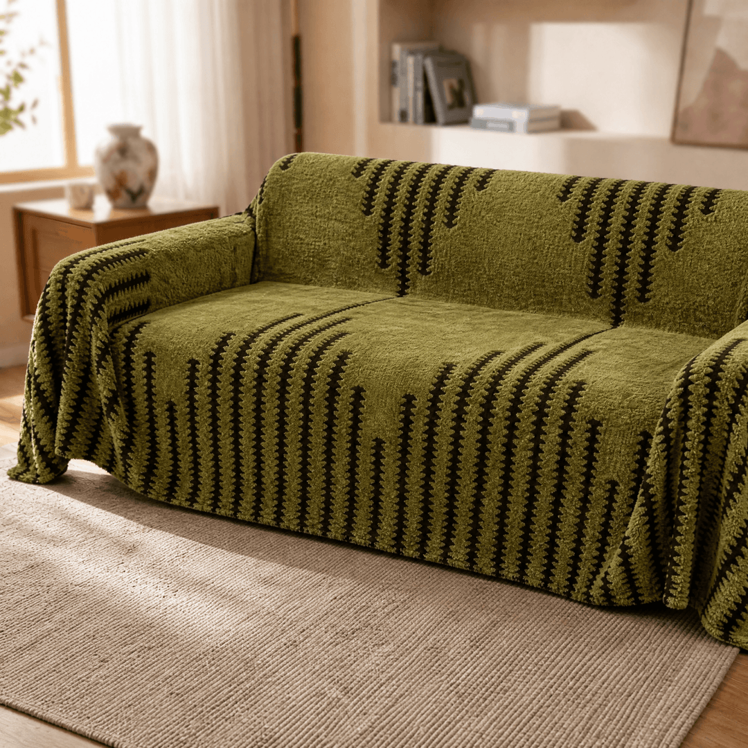 Velura - Non-Slip Plush Couch Cover Green / 71 × 51 inches
