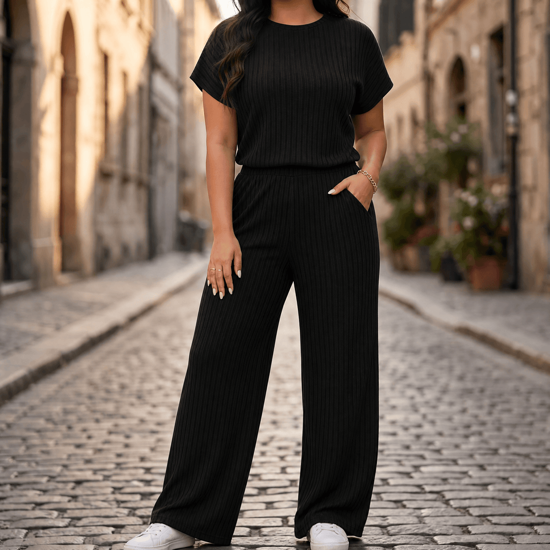 Velura – Women's Soft Ribbed Wide-Leg Set Black / S