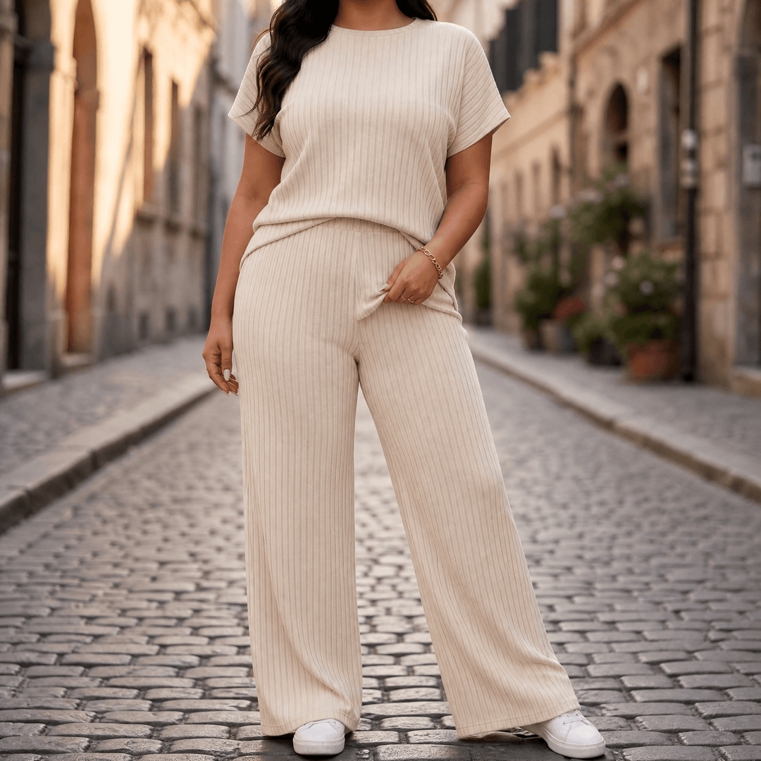Velura – Women's Soft Ribbed Wide-Leg Set Cream / S