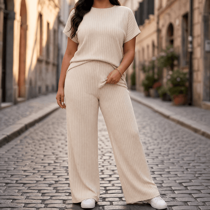 Velura – Women's Soft Ribbed Wide-Leg Set Cream / S