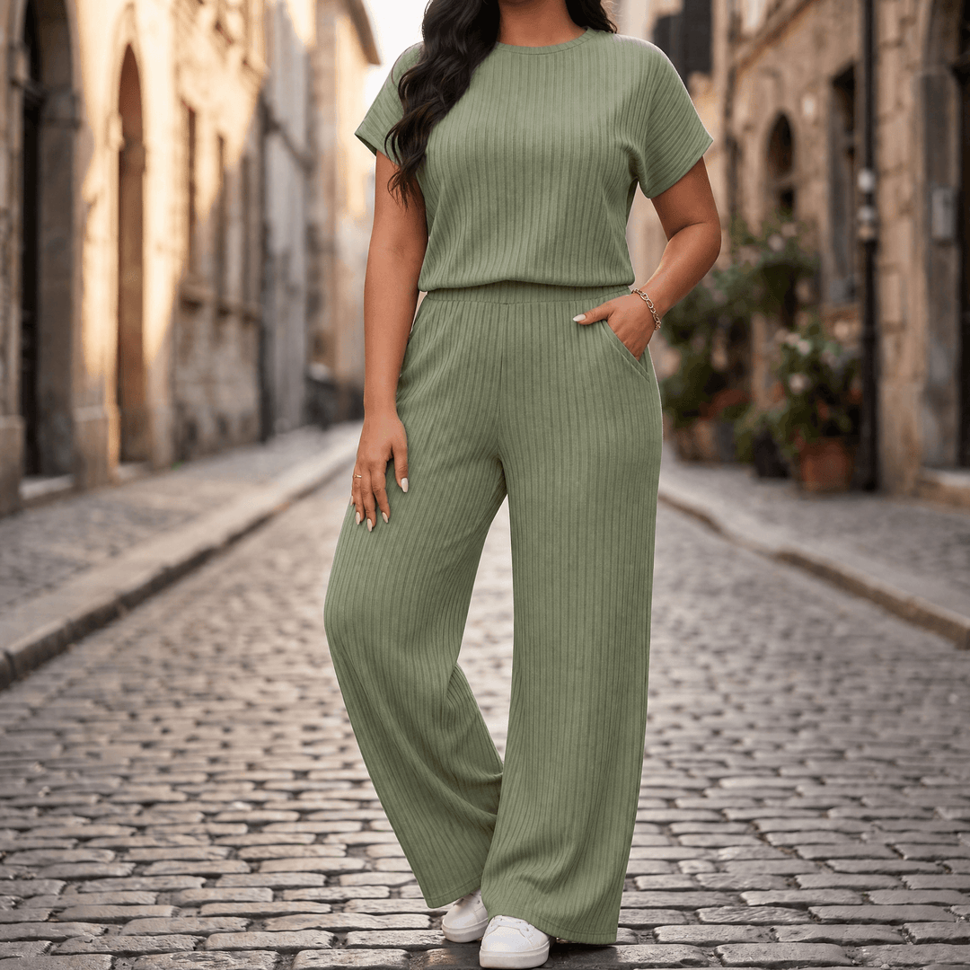 Velura – Women's Soft Ribbed Wide-Leg Set Olive Green / S