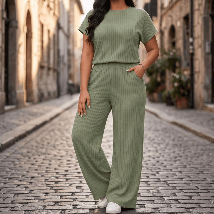Velura – Women's Soft Ribbed Wide-Leg Set Olive Green / S