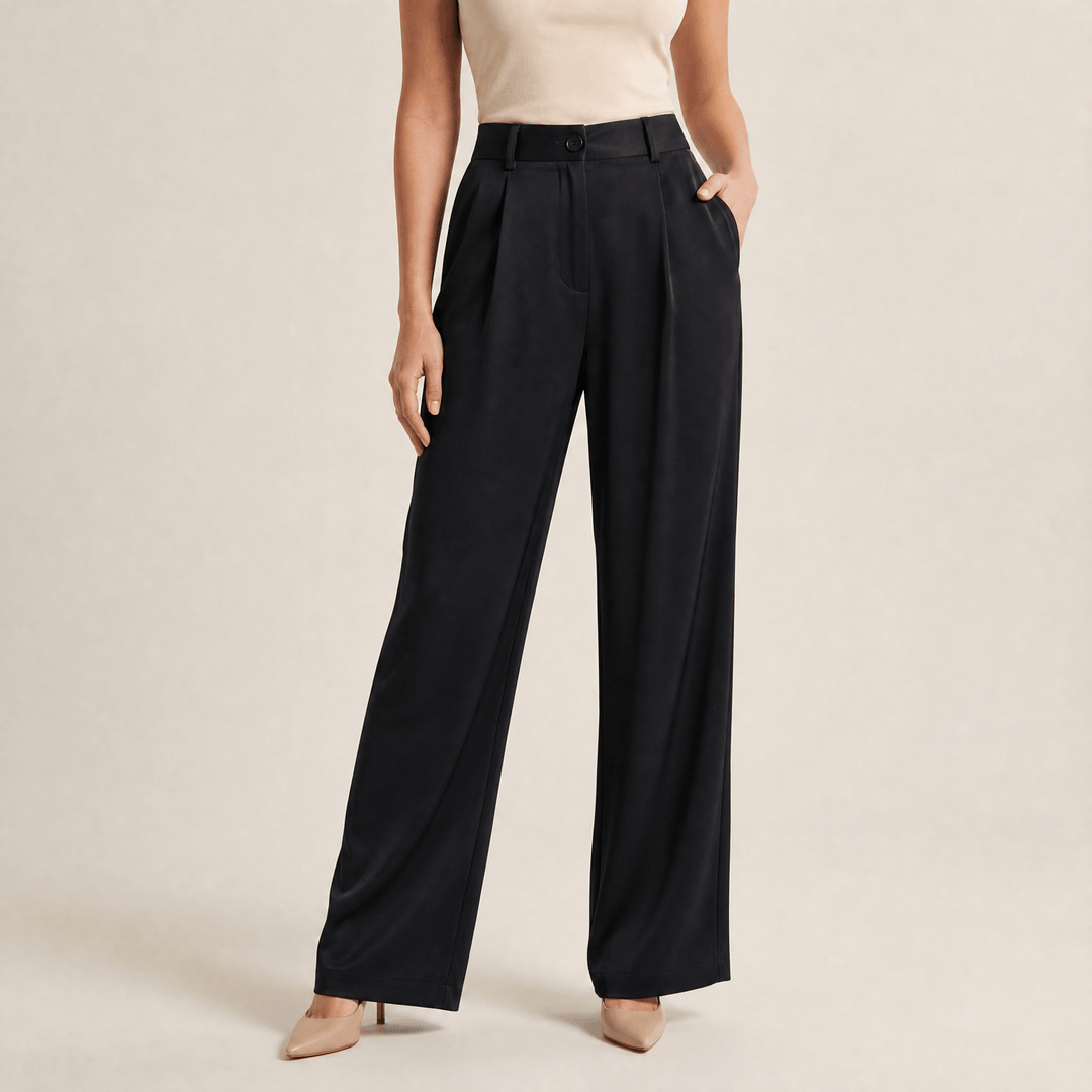 Velura - Women's Wide Leg Acetate Satin Trousers Black