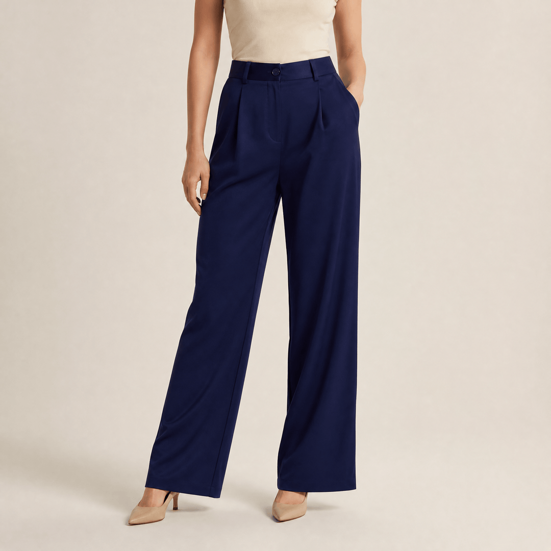 Velura - Women's Wide Leg Acetate Satin Trousers Navy