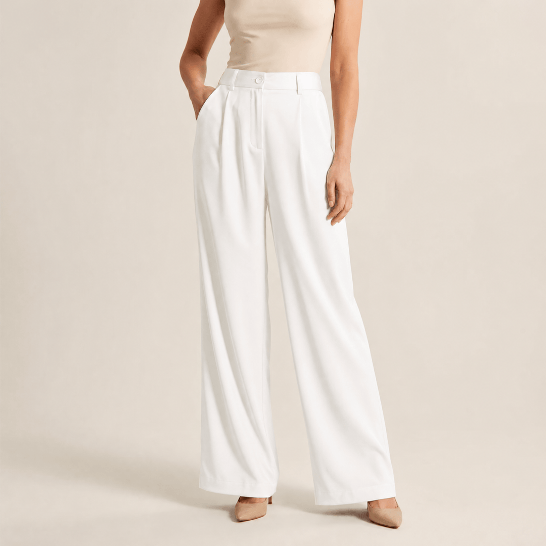 Velura - Women's Wide Leg Acetate Satin Trousers White