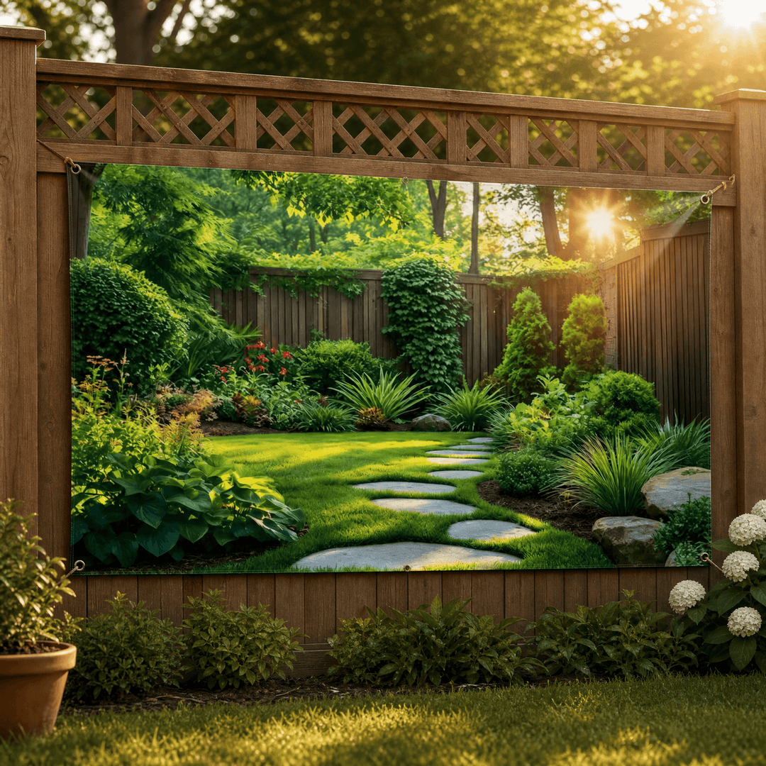 Verdara – Garden Backdrop Banner Sunlit Garden Path