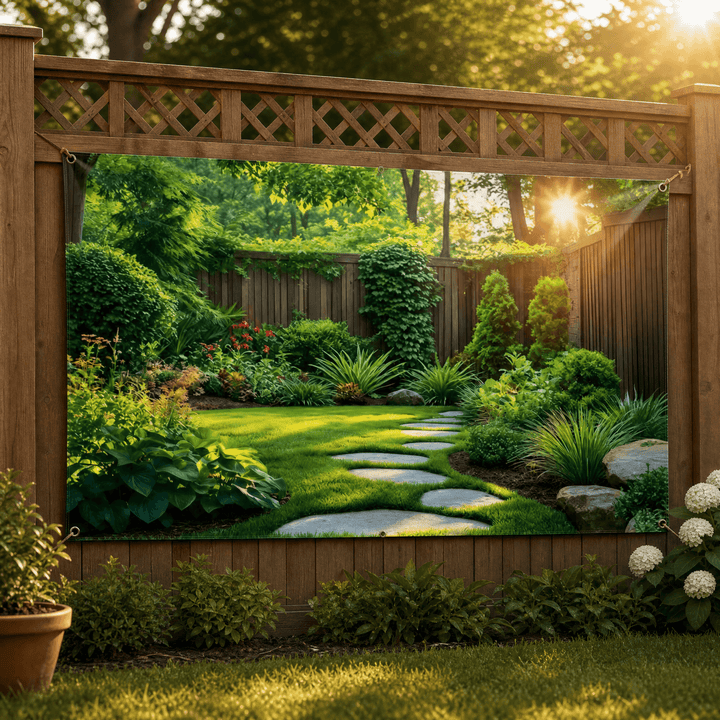 Verdara – Garden Backdrop Banner Sunlit Garden Path