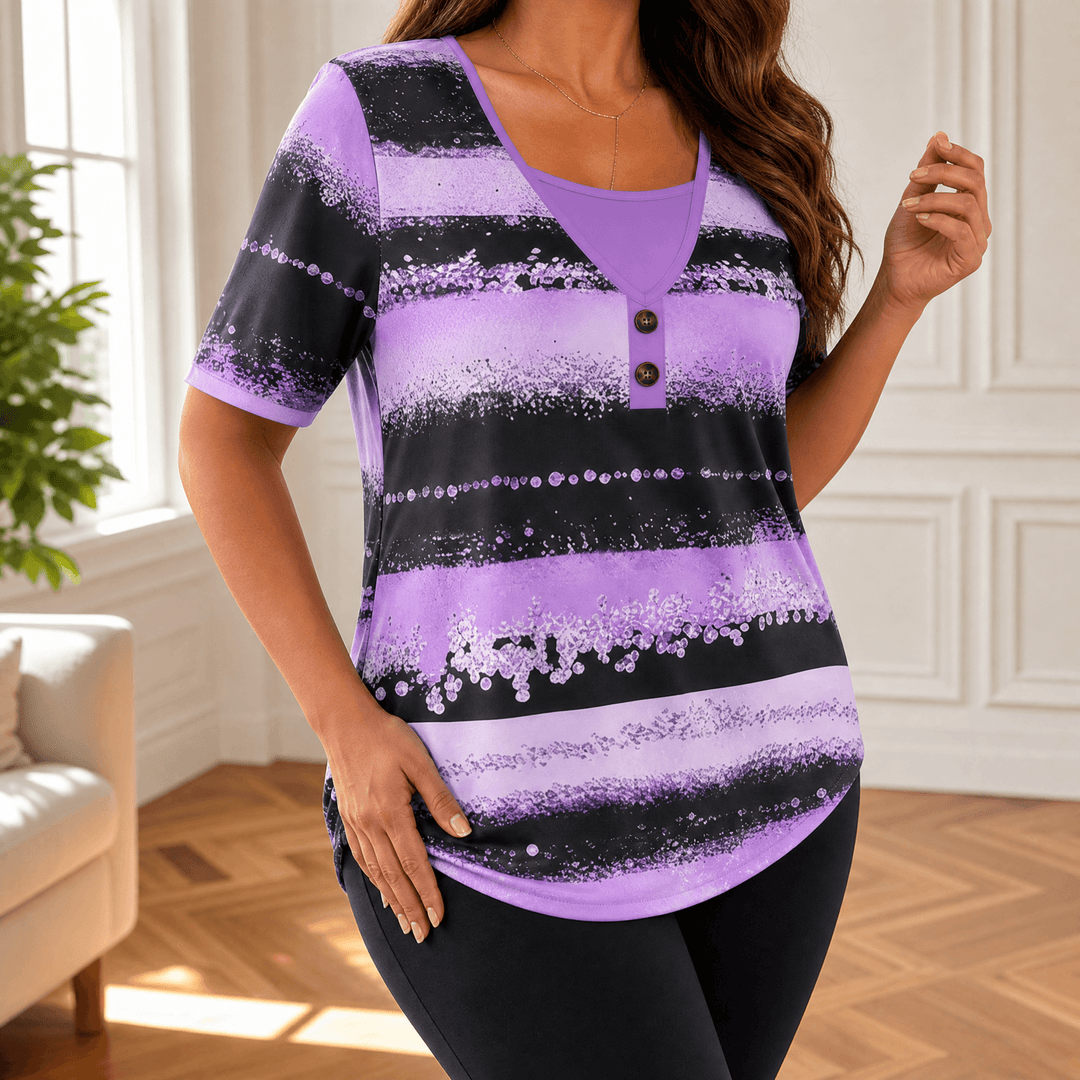 Vesper – Women's Flowy Watercolor Henley Lavender Watercolor / US 6