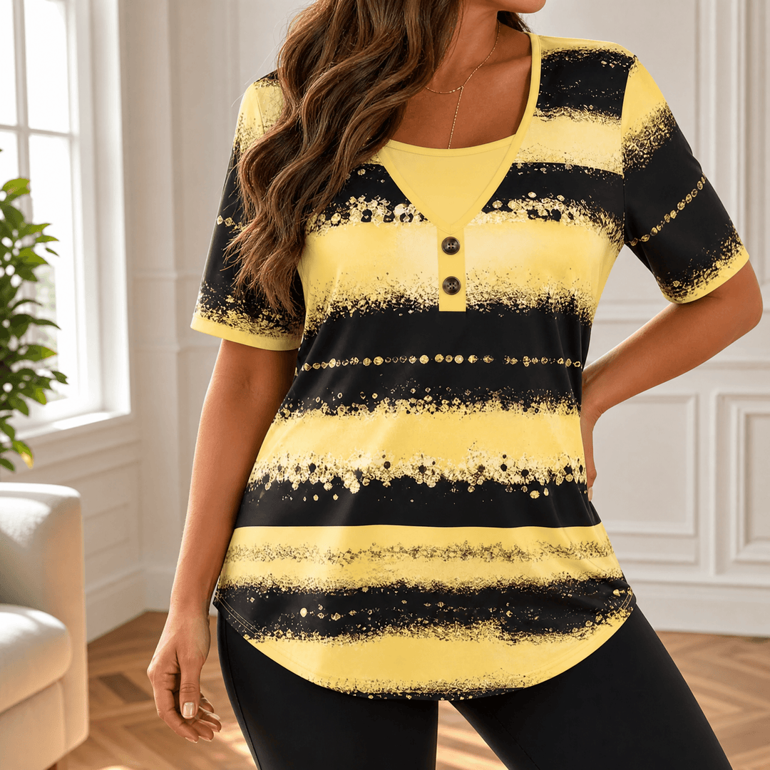 Vesper – Women's Flowy Watercolor Henley Sunlit Yellow / US 6