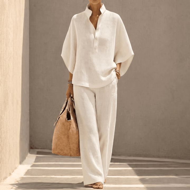 Vienelle – Women's Waffle-Knit Two-Piece Set Ivory /