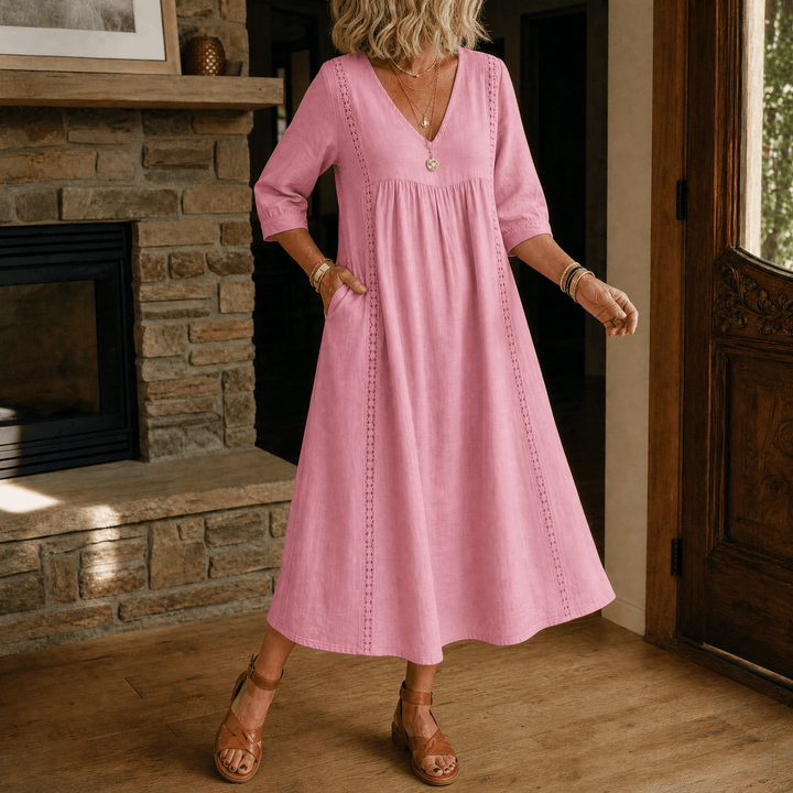 Virella – Women's Relaxed Midi Dress with Pockets Dusty Rose