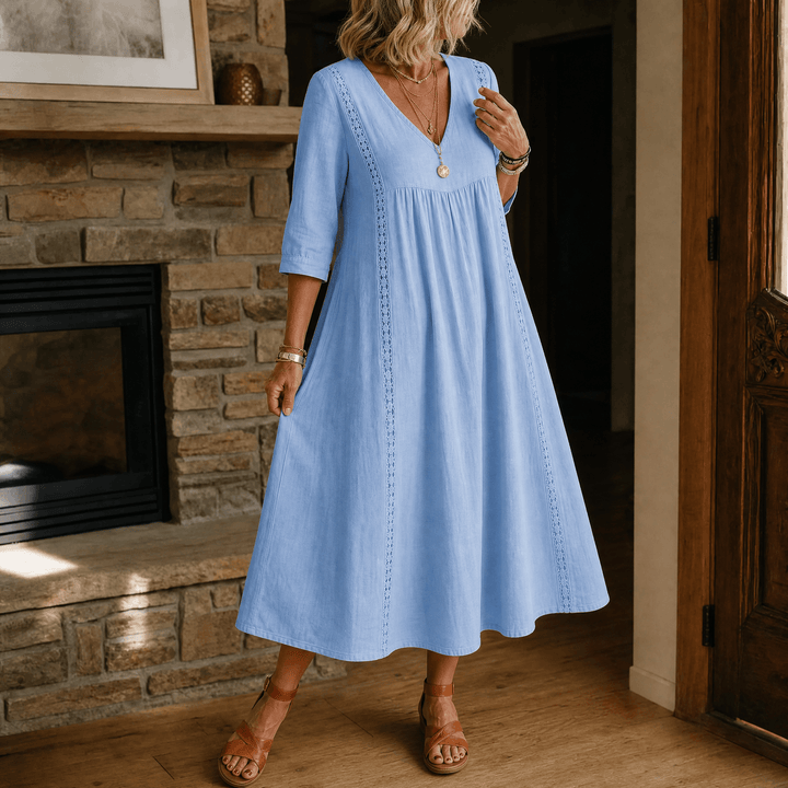 Virella – Women's Relaxed Midi Dress with Pockets Sky Blue