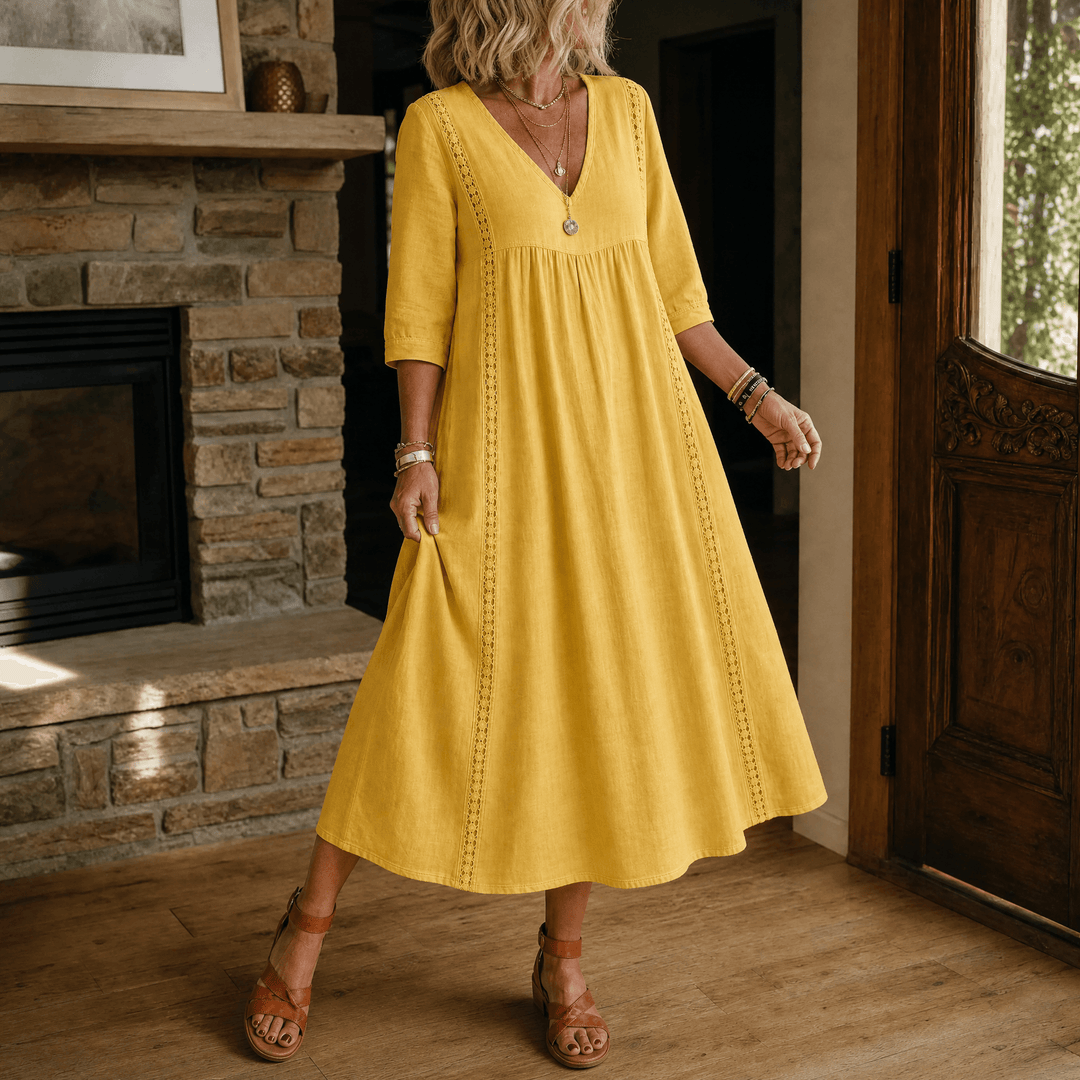 Virella – Women's Relaxed Midi Dress with Pockets Sunny Yellow