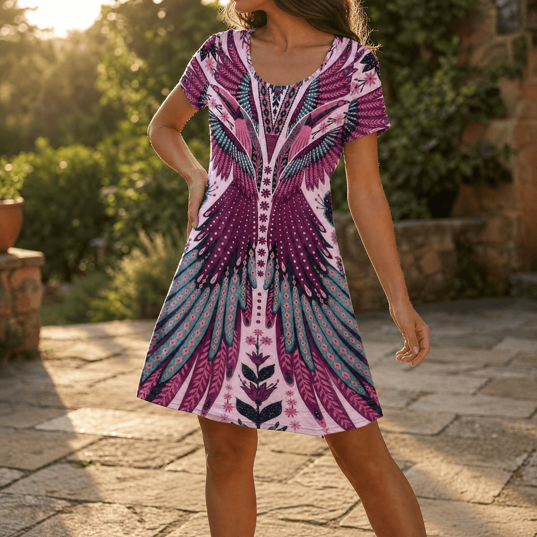 Vivara – Bold Peacock Wingspan Summer Dress Pink
