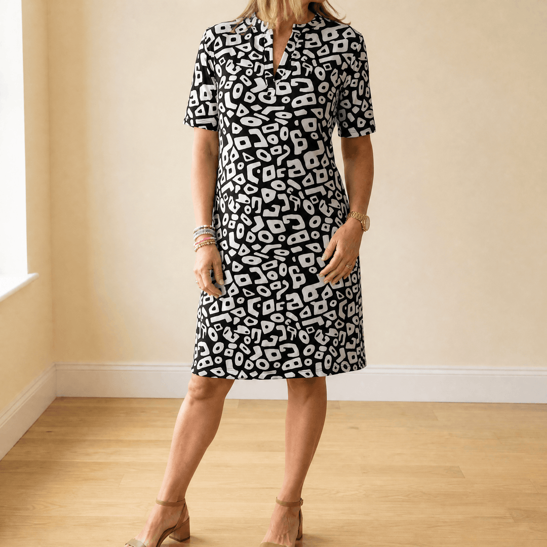 Vivara – Breezy V-Neck Printed Dress for Women black