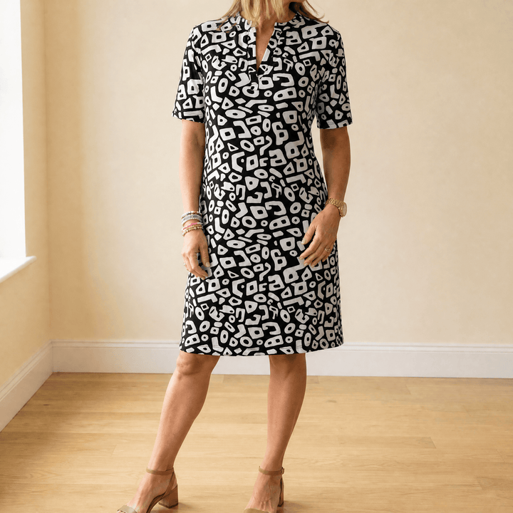 Vivara – Breezy V-Neck Printed Dress for Women black