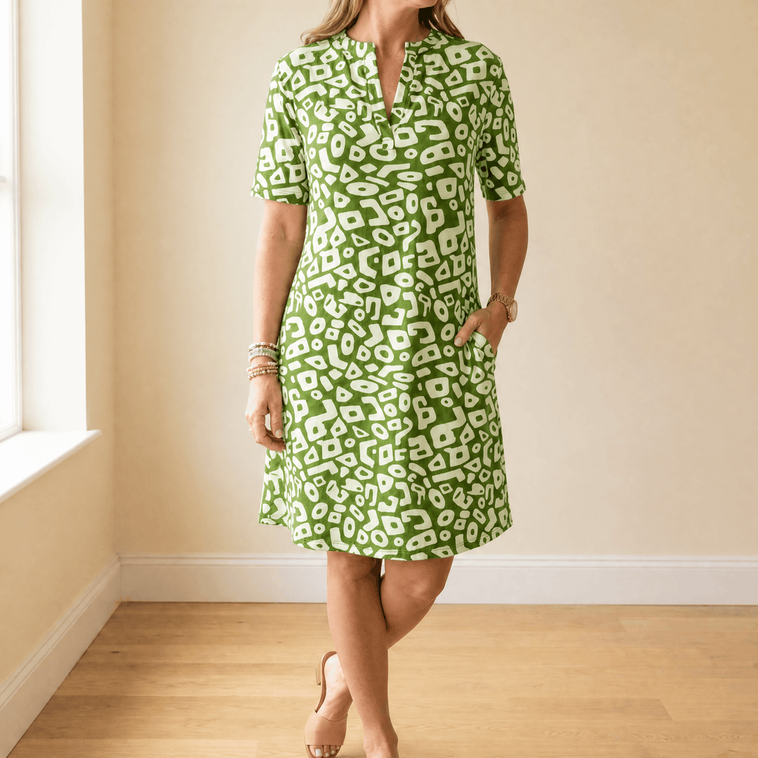 Vivara – Breezy V-Neck Printed Dress for Women green