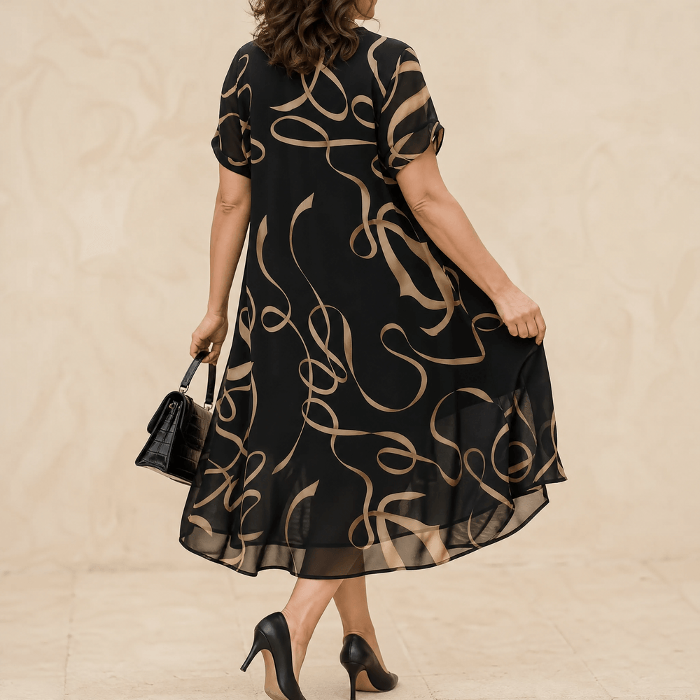 Vivara – Flowing Chiffon Midi Dress for Women Black