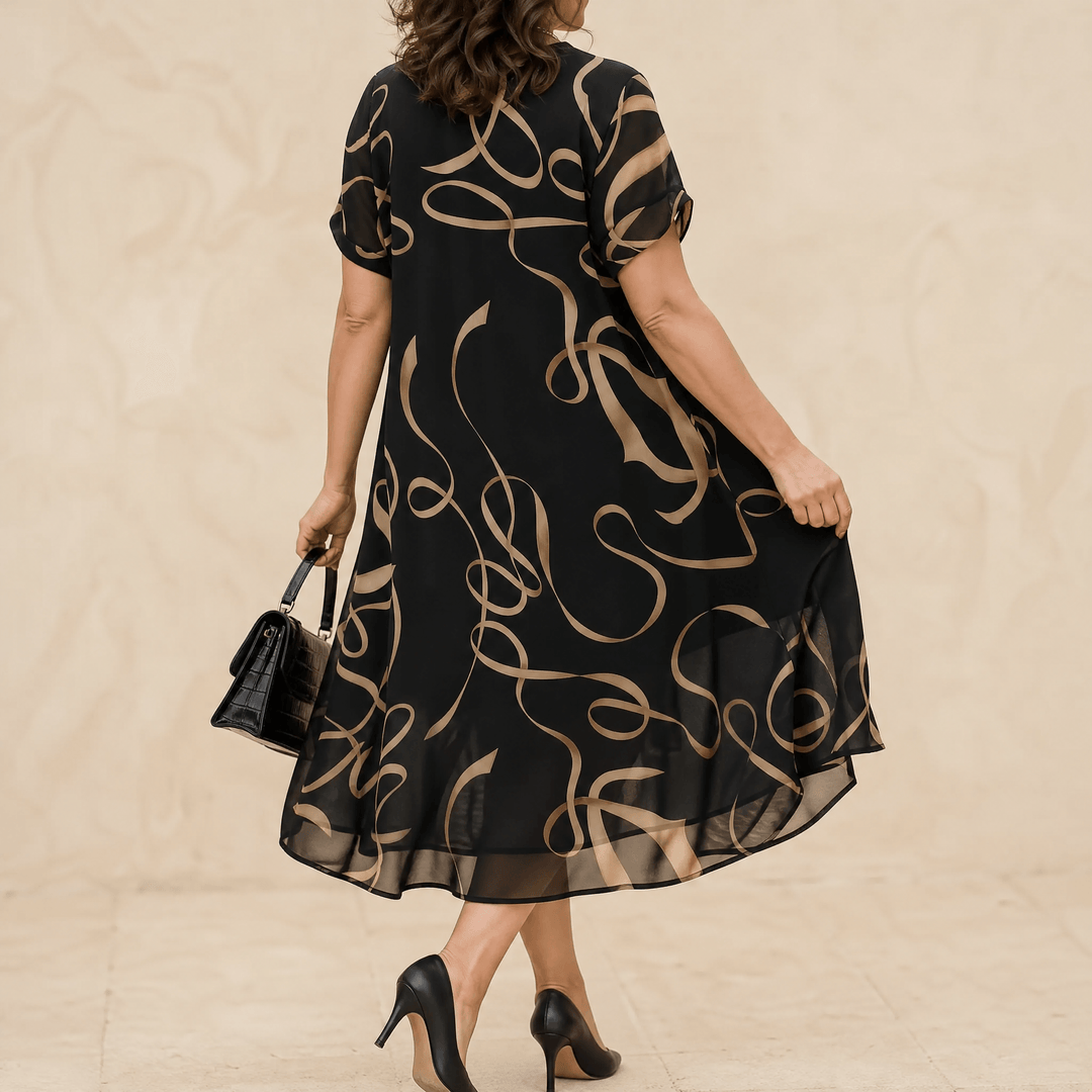 Vivara – Flowing Chiffon Midi Dress for Women Black