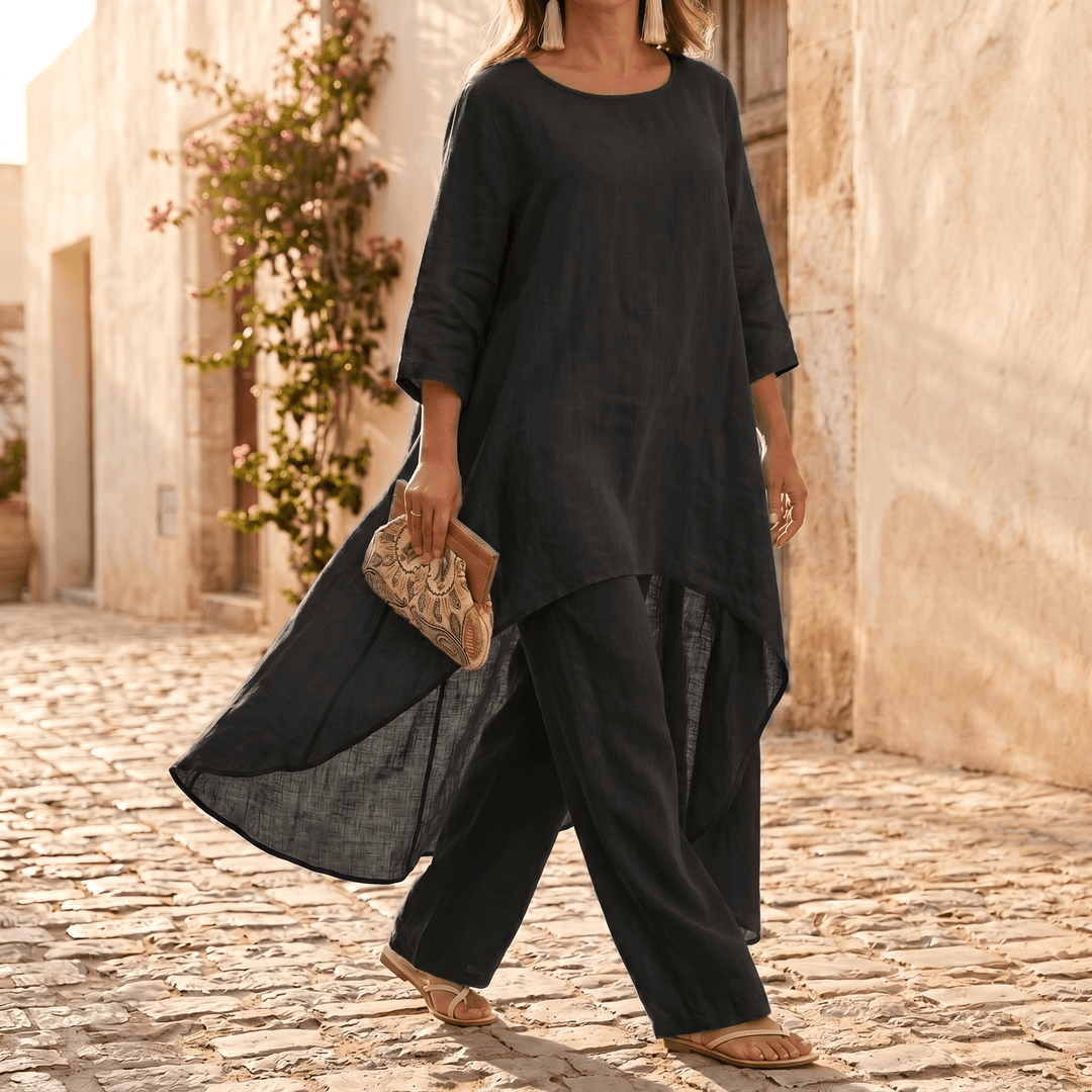 Vivara – Flowy High Low Tunic Set Black /