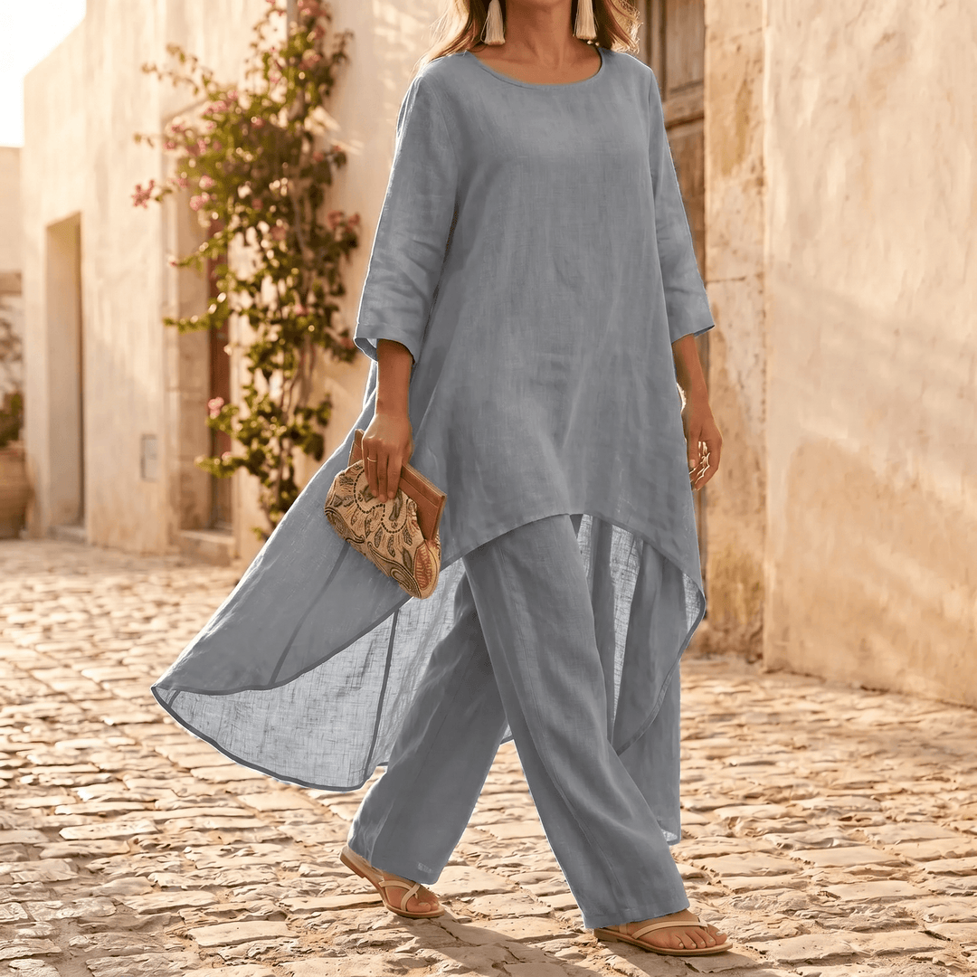 Vivara – Flowy High Low Tunic Set Gray /