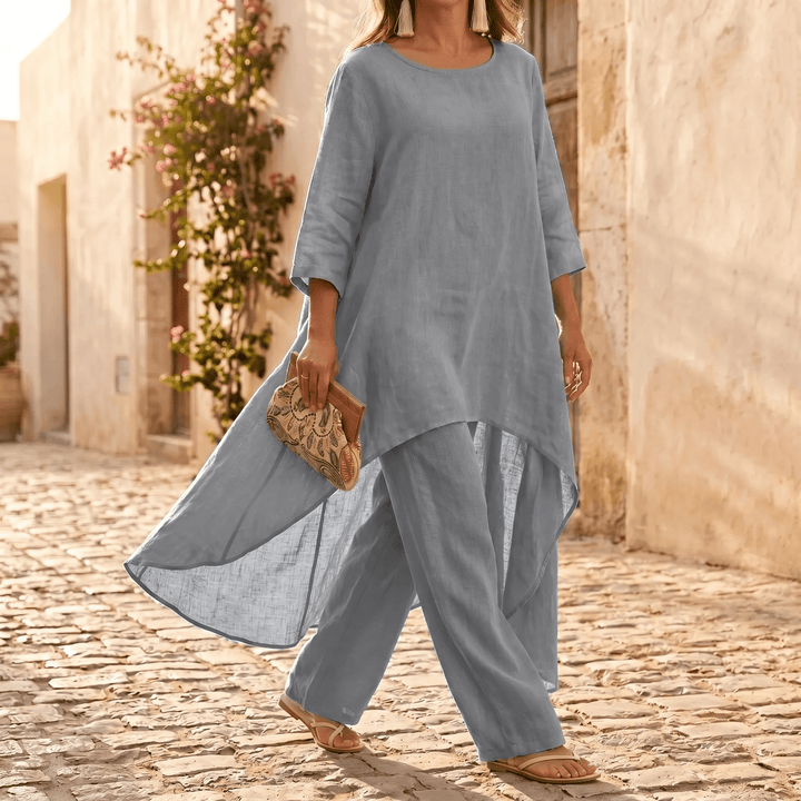Vivara – Flowy High Low Tunic Set Gray /