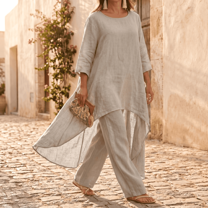 Vivara – Flowy High Low Tunic Set Natural Linen /