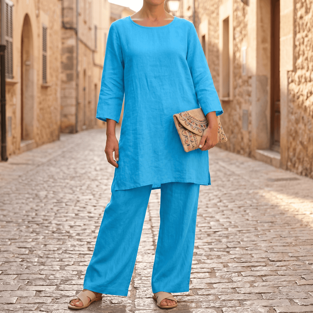 Vivara – Flowy High Low Tunic Set Sky Blue /